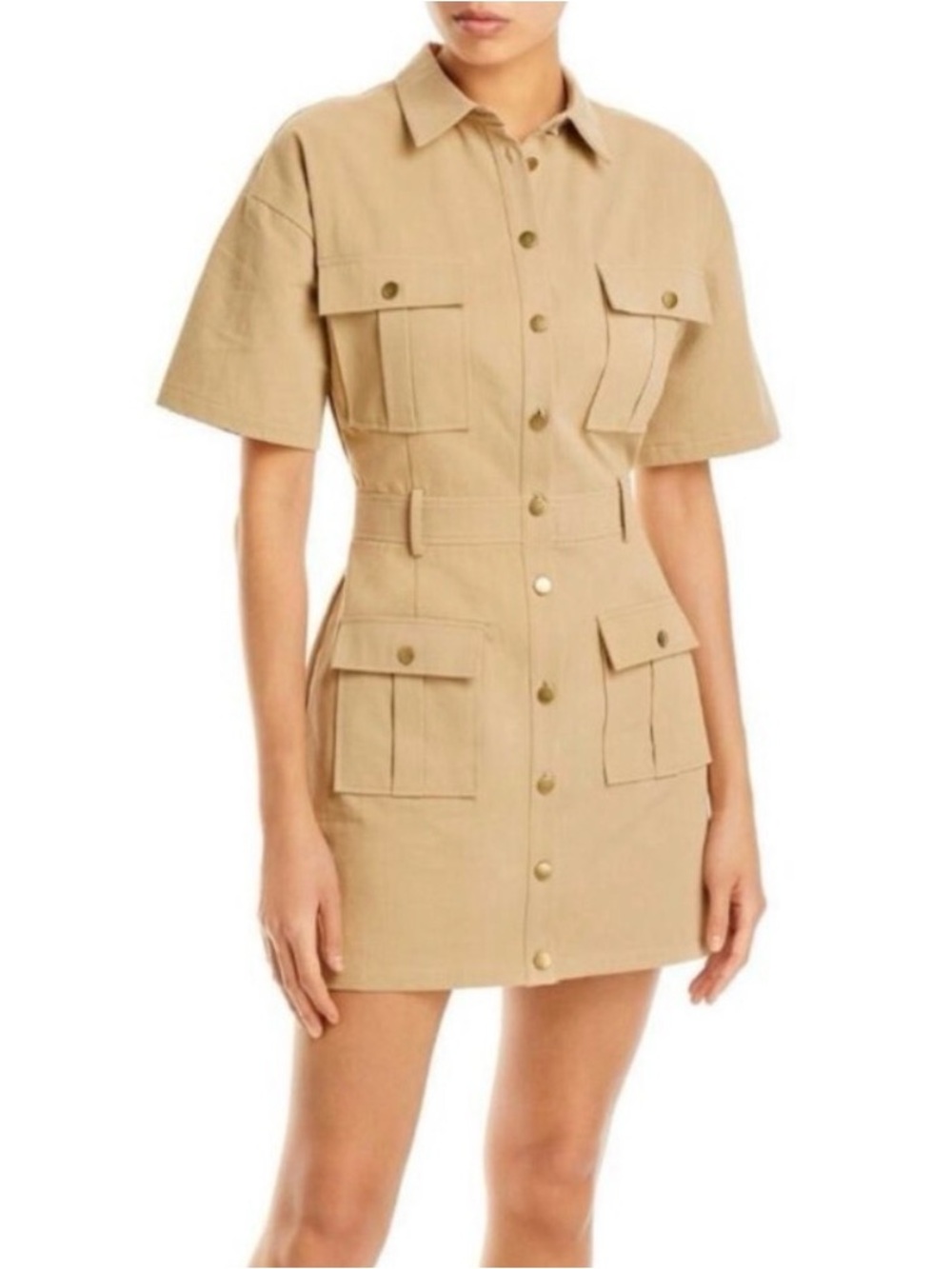Aqua Khaki Short-Sleeve Utility Shirt Dress